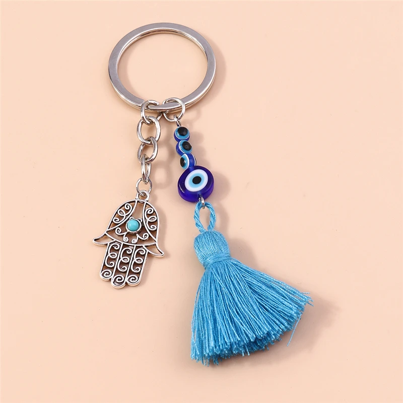 

Bohemian Tassel Keychains Vintage Silver Alloy Hand Charms Keyrings Women Men Handbag Pendants Key Chains DIY Jewelry Accessory