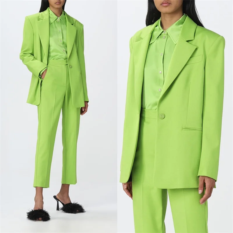 Set Blazer+ninth Pants 2 Pcs Tailored Made Formal Office Lady Jacket Bright Color Prom Dress Costumes