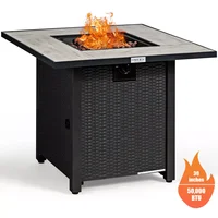 30" Square Propane Gas Fire Pit Table Ceramic Tabletop 50,000 BTU W/ Cover