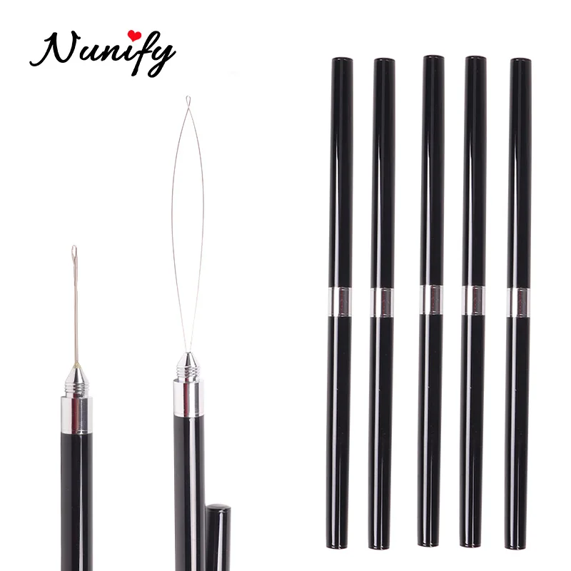 Nunify Pen Style Stainless Steel Black Crochet Needle With Loop Threader Needle With Package Hair Weaving Needle Braiding Latch