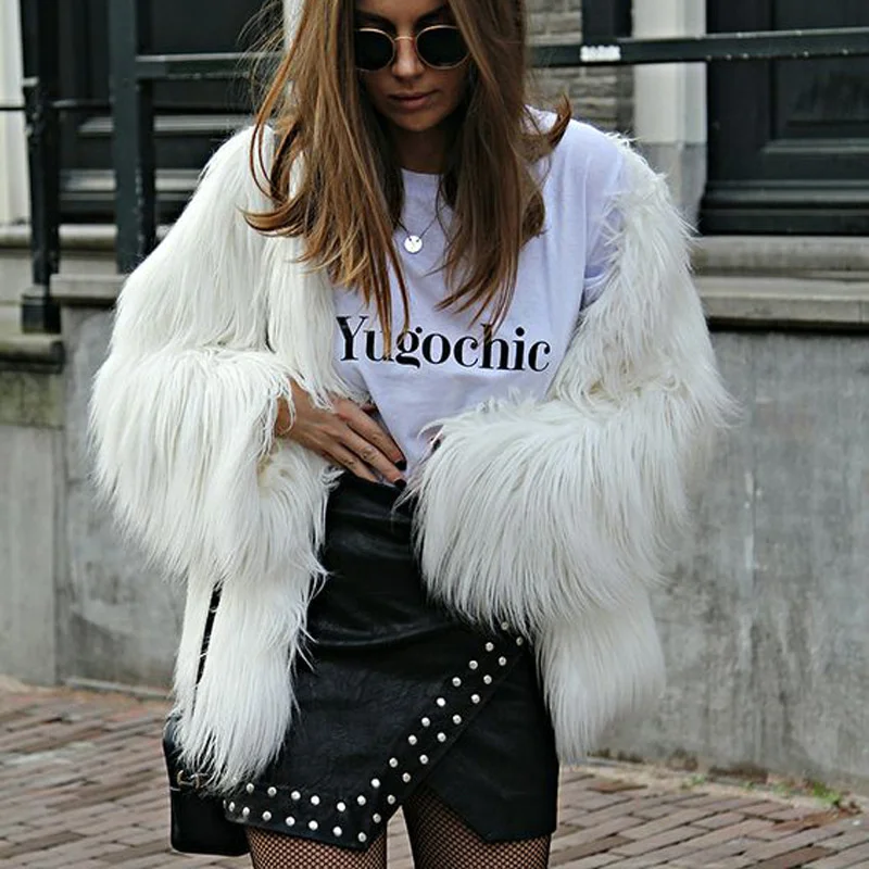 ICCLEK Fur short long sleeve large washed wool lamb wool imitation fur women's coat floating wool