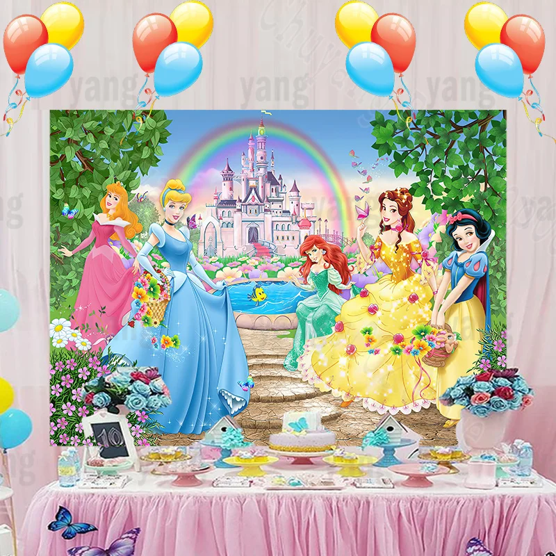 Disney Princess Wedding Castle Cinderella Snow White Aurora Outdoor Garden Backdrop Girls Birthday Party Baby Shower Banner enlarge