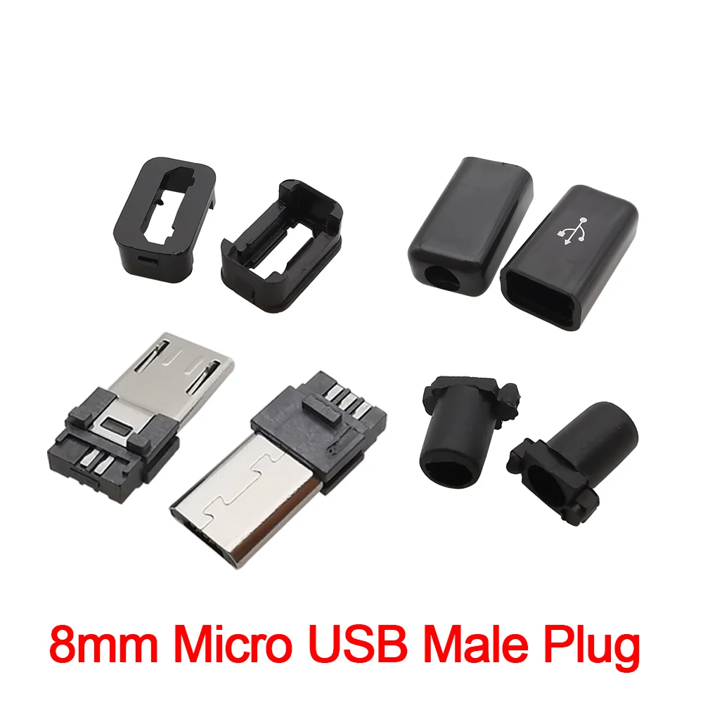 

5/10/20 шт. 8 мм Micro USB штекерные разъемы 5PIN Тип сварки 4 в 1 Micro USB хвост DIY зарядное гнездо с пластиковой крышкой