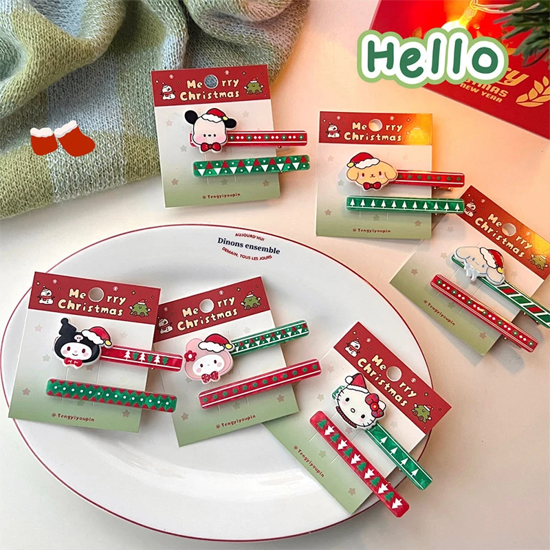 

Sanrio Рождественская заколка для волос Kawaii Hello Kitty материал Cinnamoroll Kuromi мультфильм аниме милые детские игрушки подарки для девочек