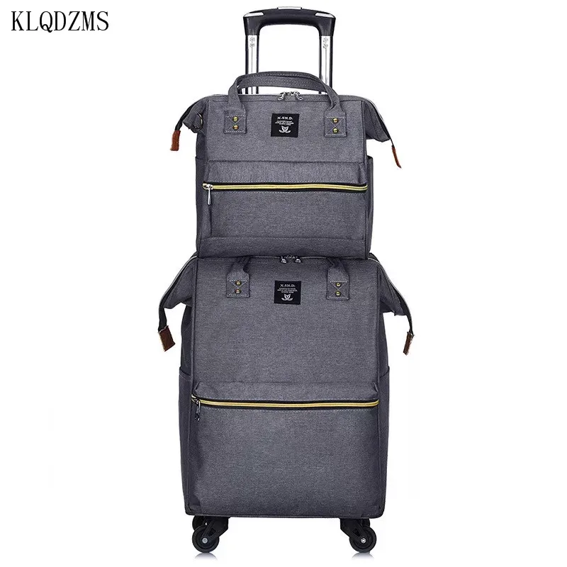 KLQDZMS Oxford Cloth Luggage Case Cabin Backpack Suitcase Suit Men's And Women's Portable Carry-On Roller High-Capacity Backpack