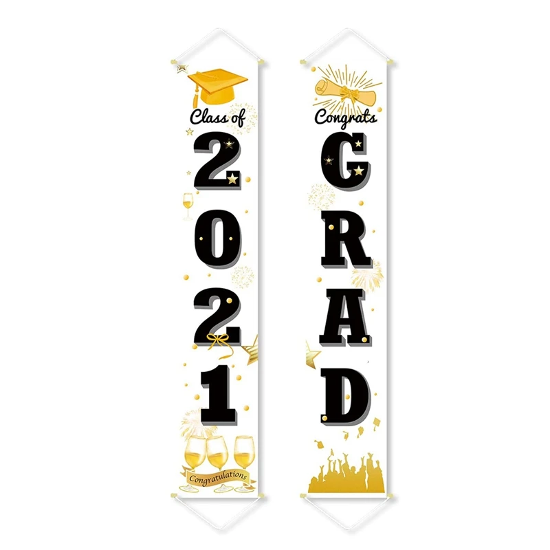 

2Pcs Graduation Porch Sign Class Of 2021 Graduation Hanging Banner Front Door Wall Yard Graduation Party Decoration