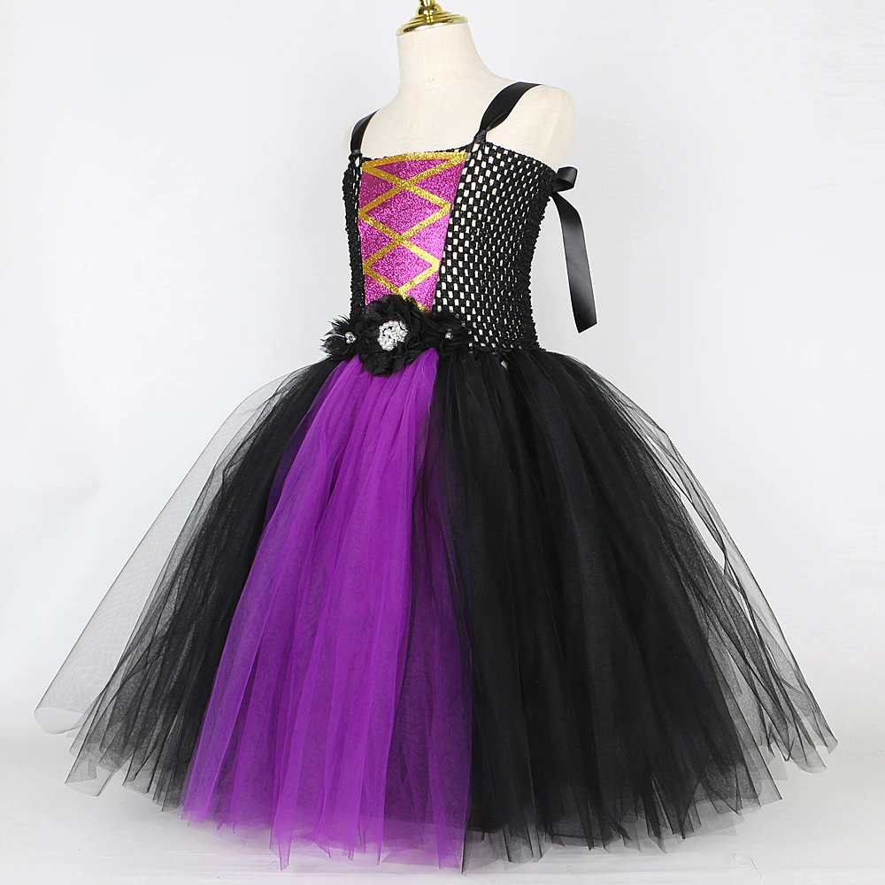 Костюмы ведьмы на Хэллоуин для девочек длинное платье-пачка Малефисента с