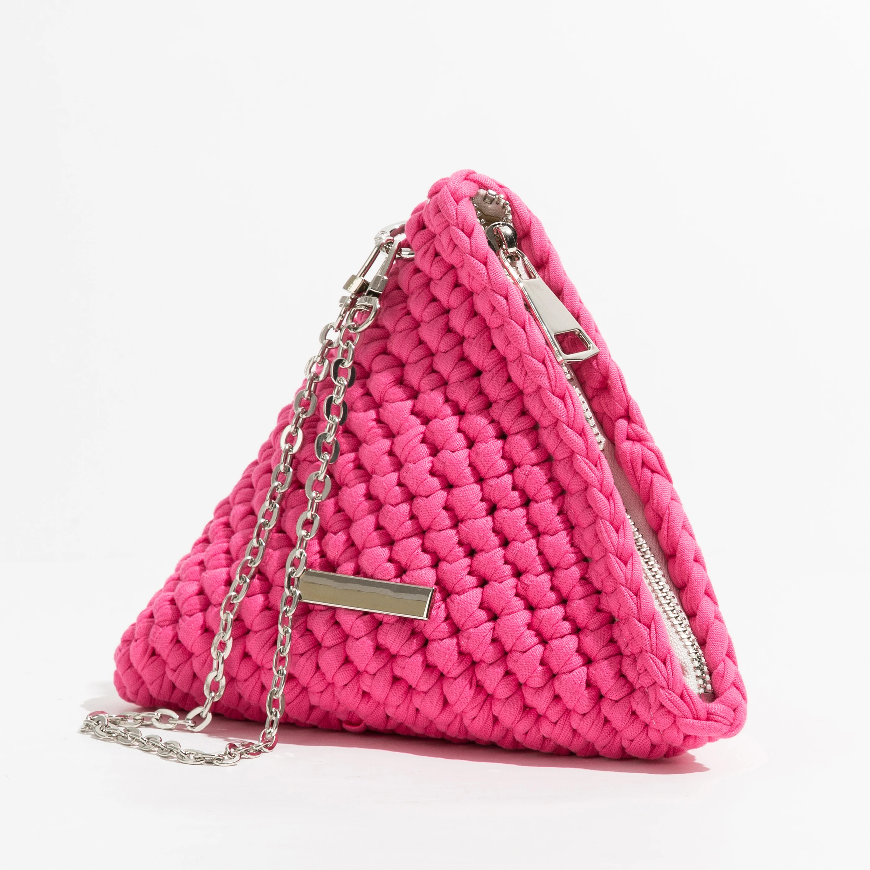 

Fashion Triangle-Pyramid Crochet Clutch Bag Designer Chains Woven Shoulder Bag Handmade Small Phone Purses Casual Knitting Tote