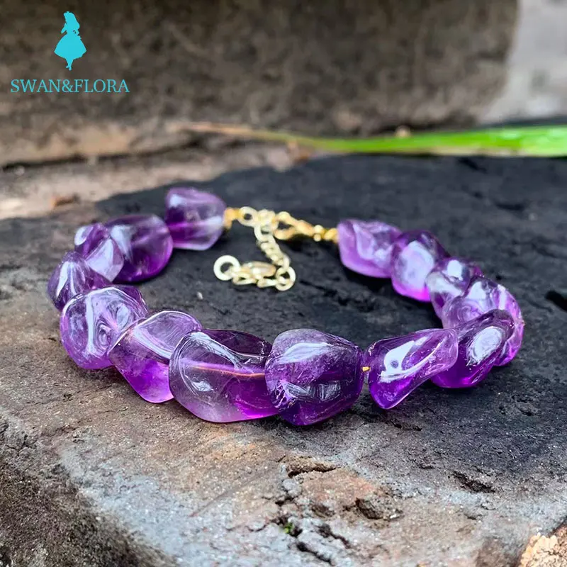 

Natural Amethyst Bracelet Purple Stone Irregular Jewelry Wholesale Design Handmade GEM Beads Healing Women Jewelry Gifts