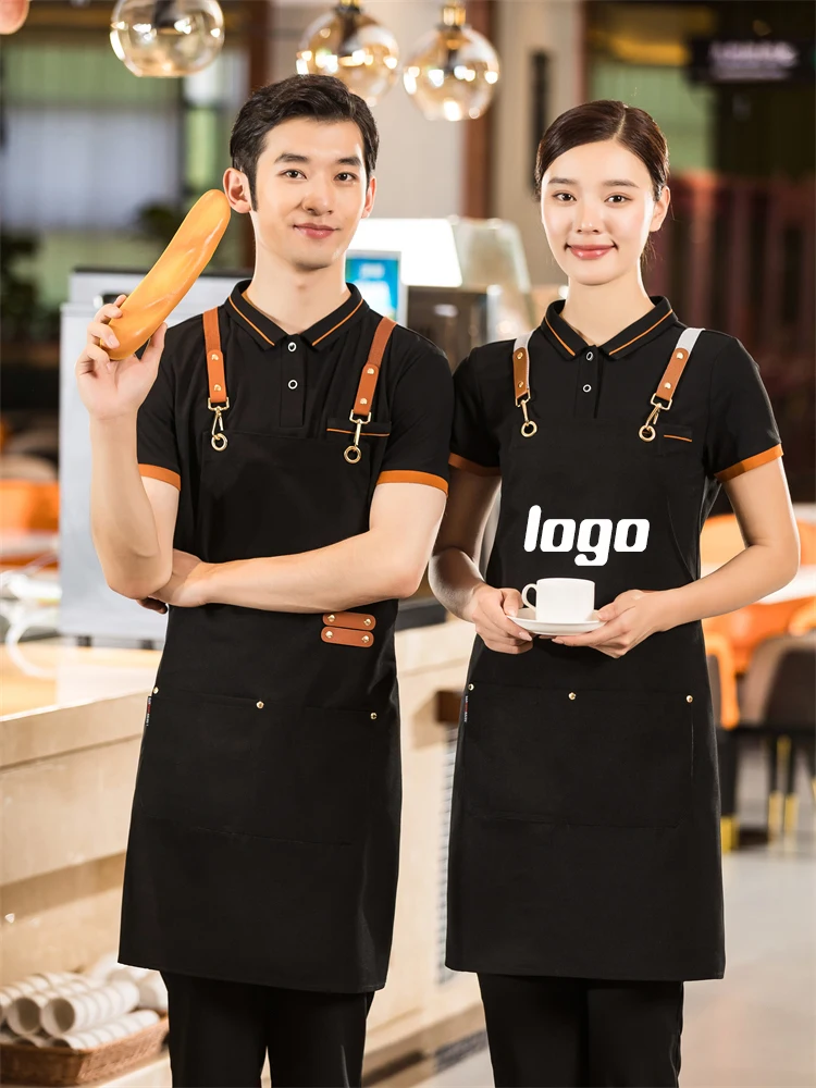 

Customized Men's Women's Apron for Cafe Juicery Pizzeria Bakery Waiters Waterproof Canvas Bib Pinafore for Nail Hair Beauty Shop