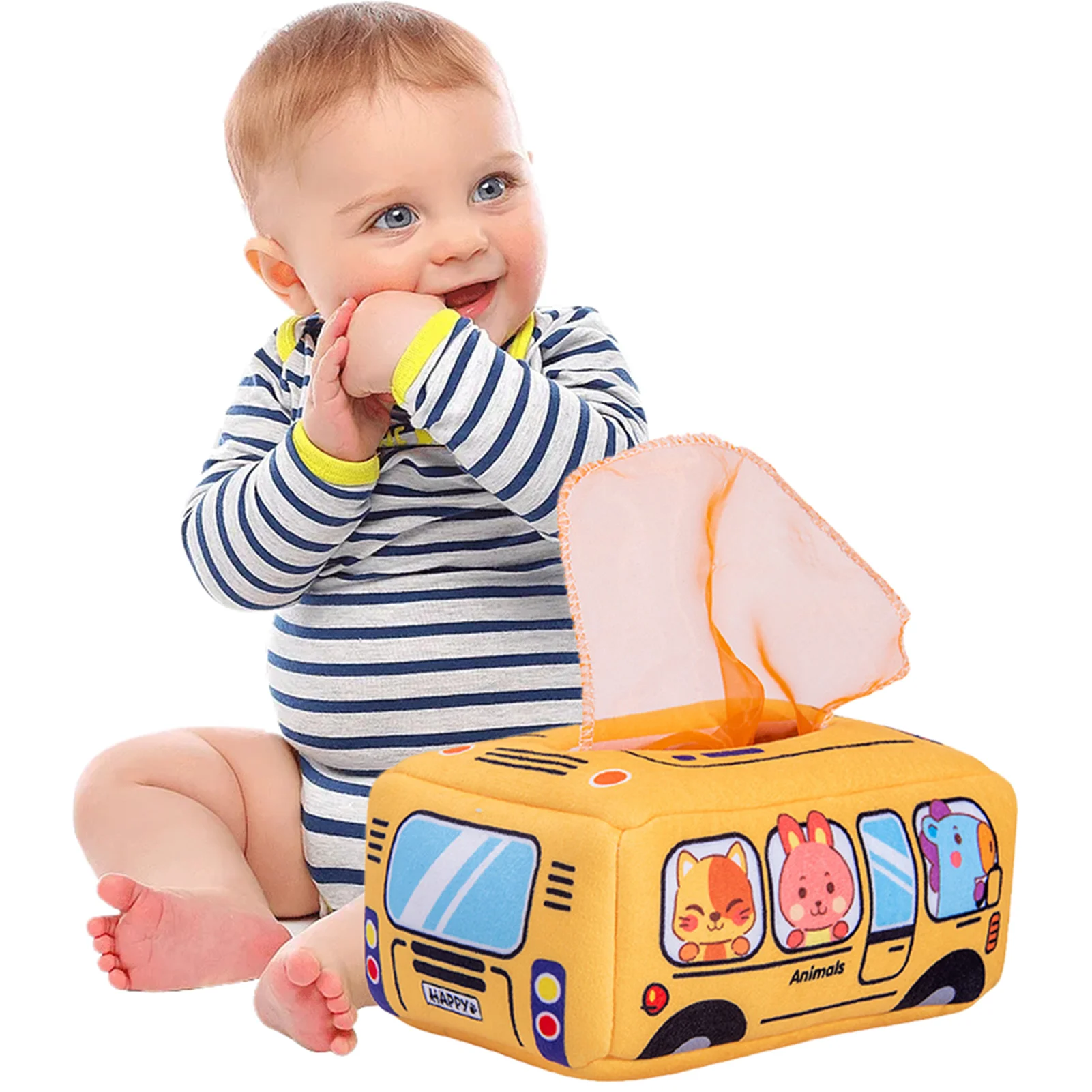 

Pull Along Tissue Box Toy Plush Educational Montessori Toys For Babies 6-12 Months Plush STEM Montessori Toys For Infant