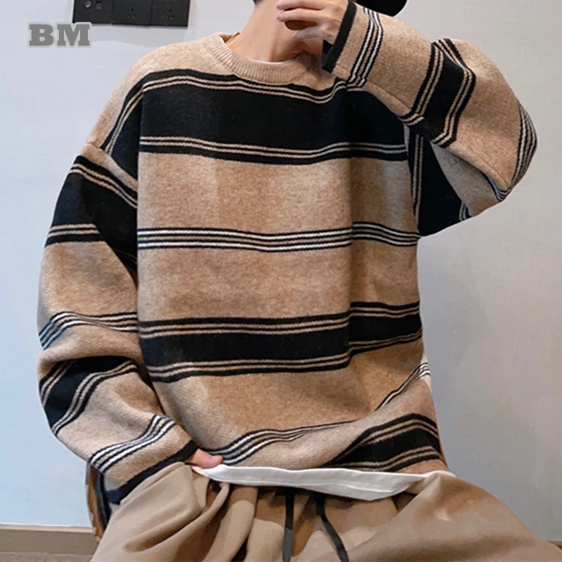 

Autumn Winter Korean Fashion Hip Hop Striped Sweater Kpop Couple Clothes Streetwear Oversize Pullover Harajuku Casual Jersey