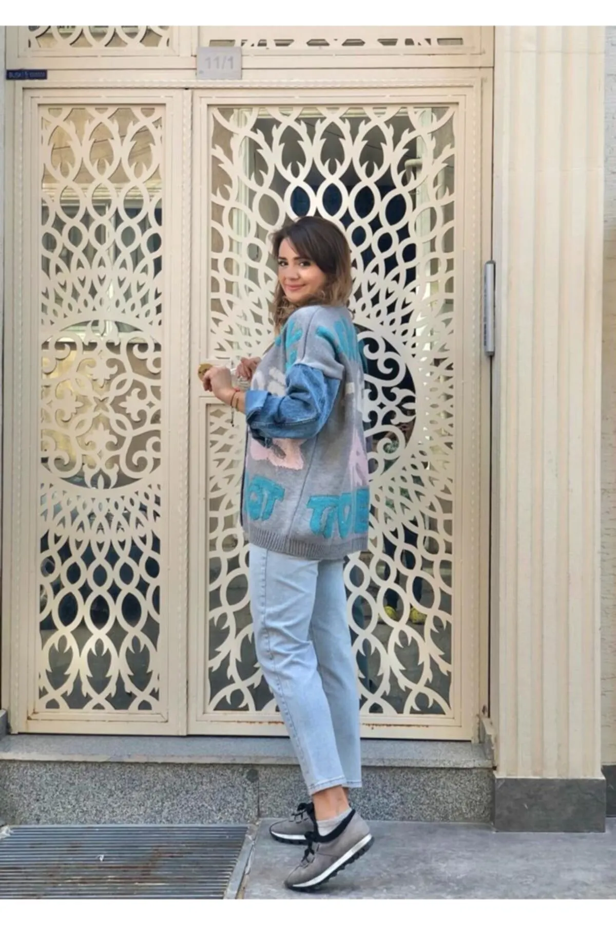 

Women's Cardigan Sleeves Jean Detailed Casual Knitted Quality Fashion Cardigan Sweaters Loose Sweater Jumper
