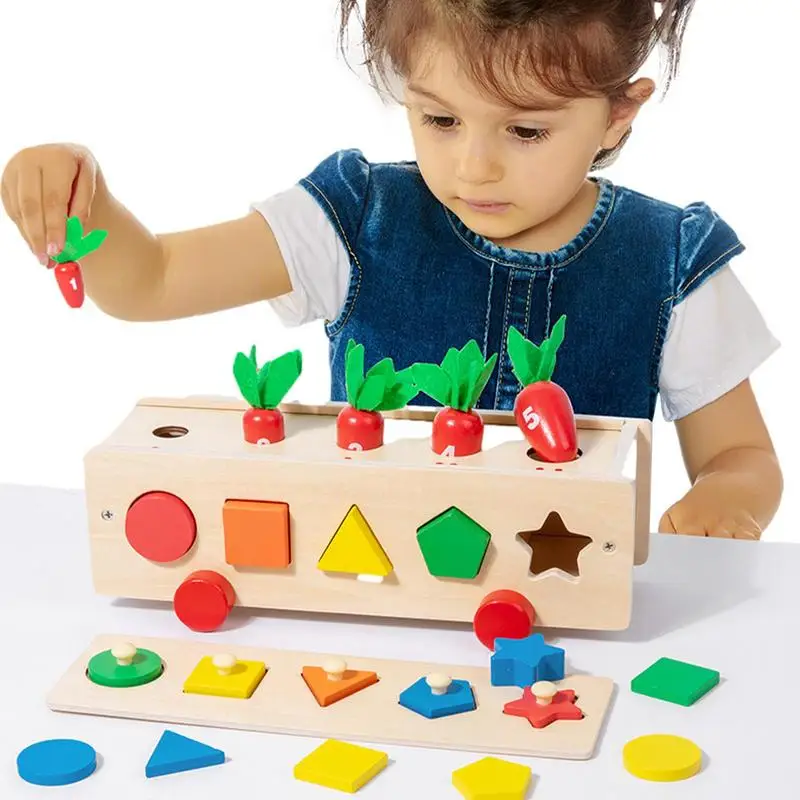 

Wooden Shape Sorter Toy Carrots Wooden Garden Toy For Kids Wooden Pull Desig Carrot Toy With Colorful Shapes And Holes