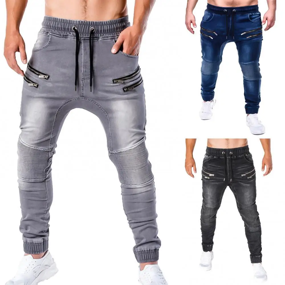 Новинка 2020, джинсовые брюки, мужские джинсы, повседневные стильные облегающие джинсы на молнии, мужские брюки