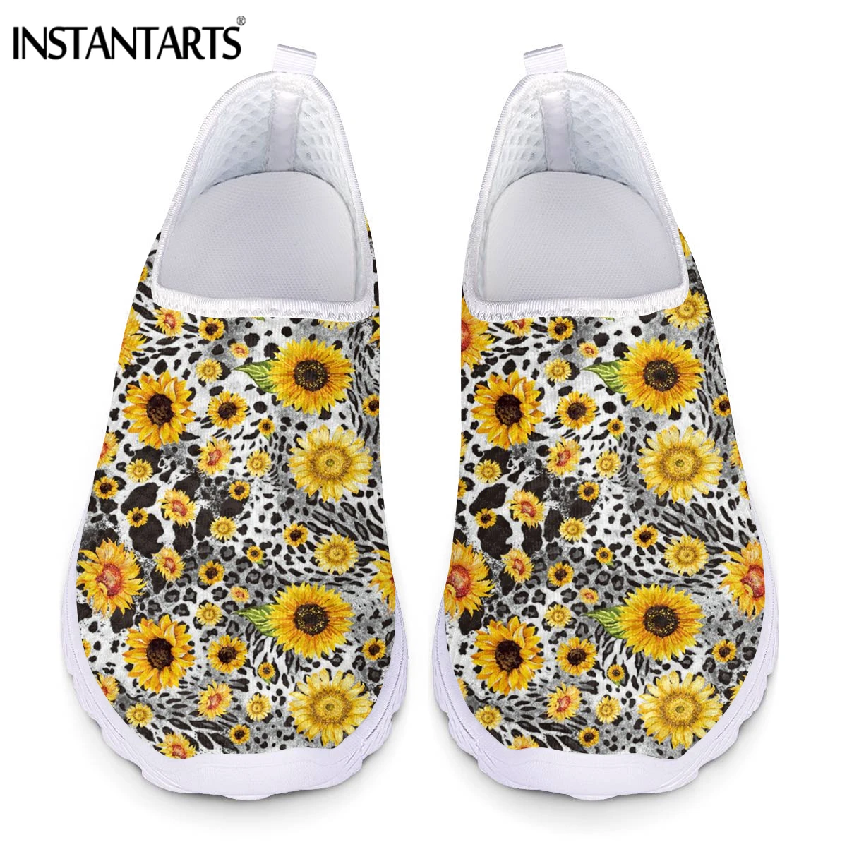 

INSTANTARTS Fashion Sunflower Leopard 3D Printing Female Mesh Sneakers Summer Breathable Slip-on Flat Shoes for Women Loafers