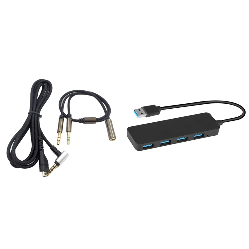 

For Steelseries Arctis 3 5 7 Stable Audio Line Headphone Extension Cord & USB Hub 4-Port USB 3.0 Hub