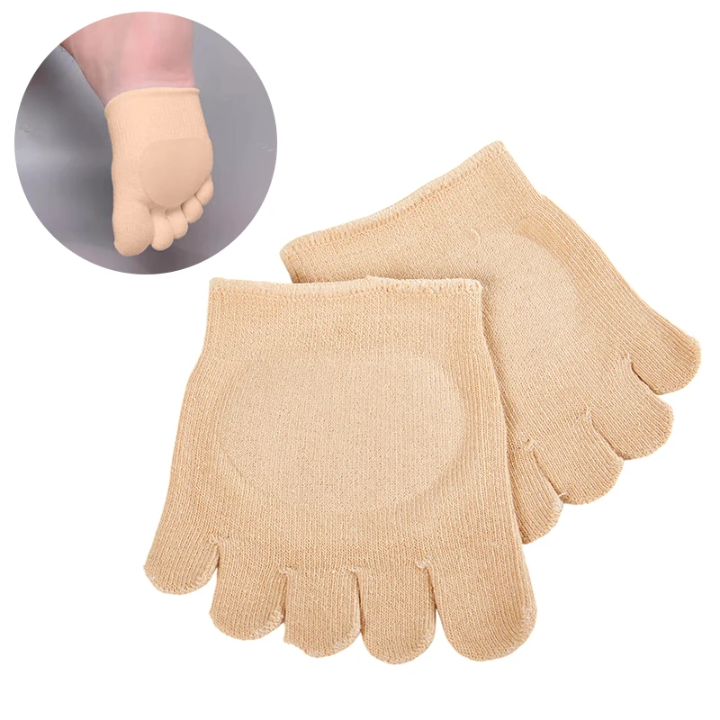 

1Pair Women Soft Sock Silicone Anti-slip Lining Open Toe Heelless Liner Cotton Sock With Invisible Forefoot Cushion Foot Pad