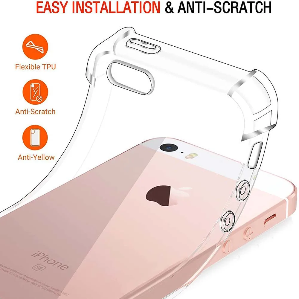 

Clear Case For iPhone 5 5s SE 2016 SE 2022 Thick Shockproof Soft Silicone Phone Cover for iPhone 14 Pro 13 12 11 X XS Max 6 7 8