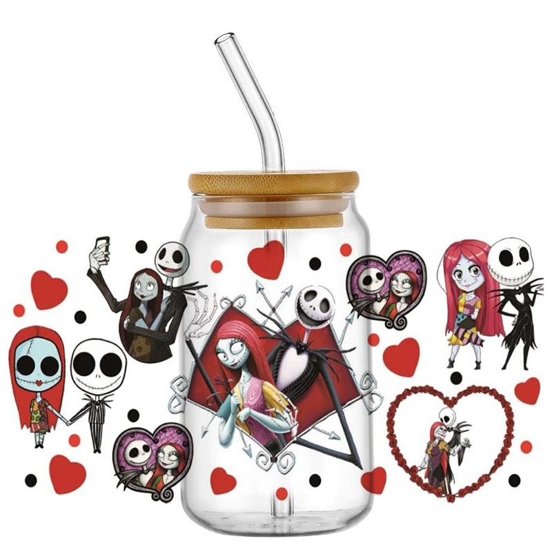Наклейки Miniso Jack Sally Libbey 16 унций УФ DTF обертка для чашки банка пивного стекла