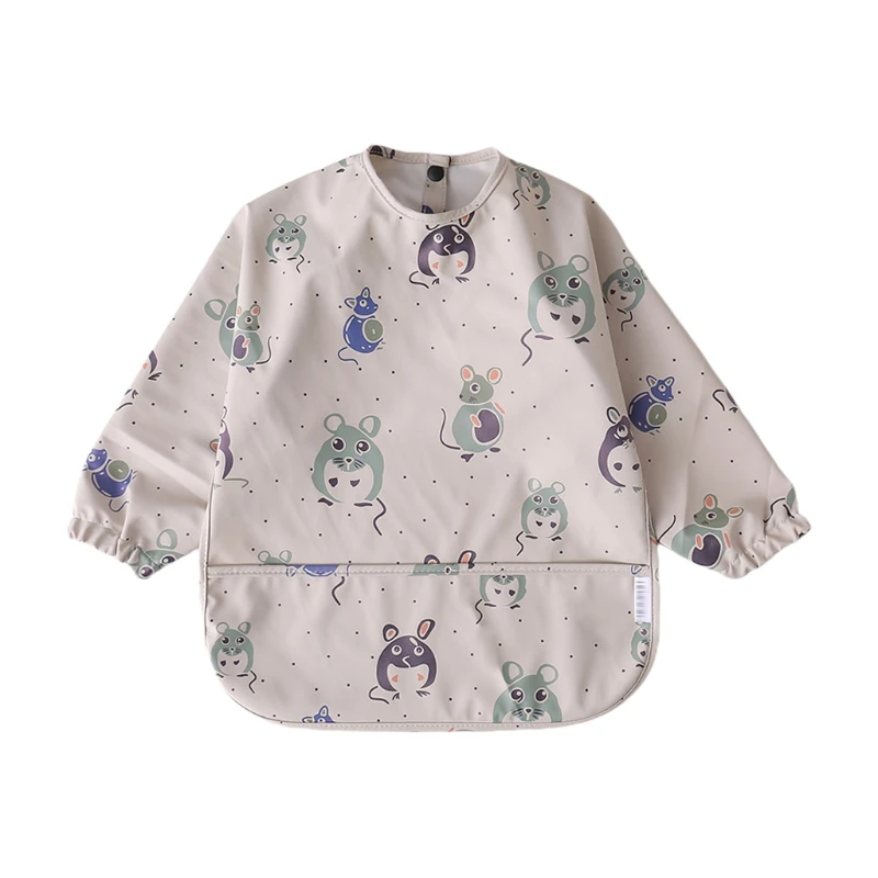 

Водонепроницаемый Слюнявчик с мультяшным принтом и карманом для младенцев, фартук с длинным рукавом для кормления и рисования, одежда для с...