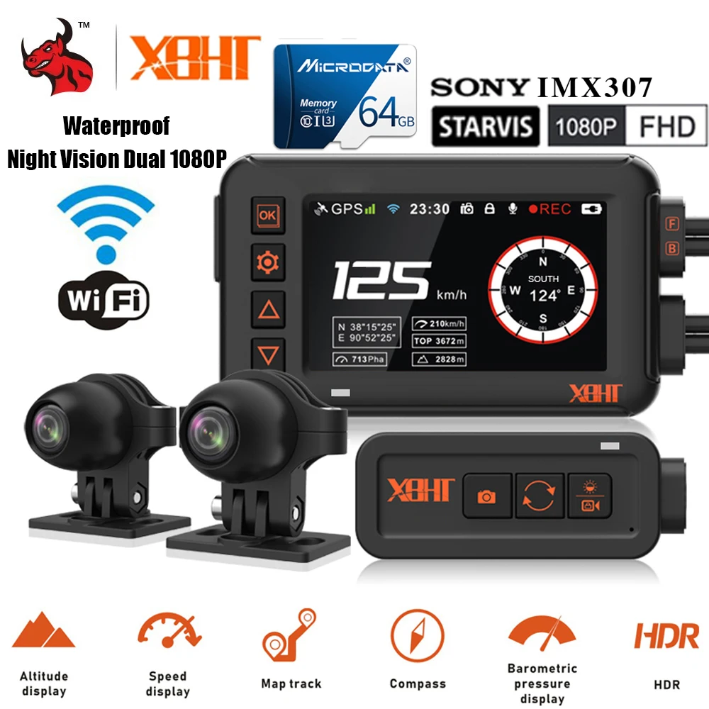 Motorcycle Driving Recorder GPS Motorcycle Video Recorder Rear View Driving Monitoring WiFi Night Vision Dual 1080P Waterproof