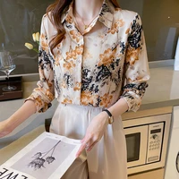 chic floral print womens blouses elegant shirts long sleeve autumn chiffon shirts for ladies tops blusas mujer chemise femme
