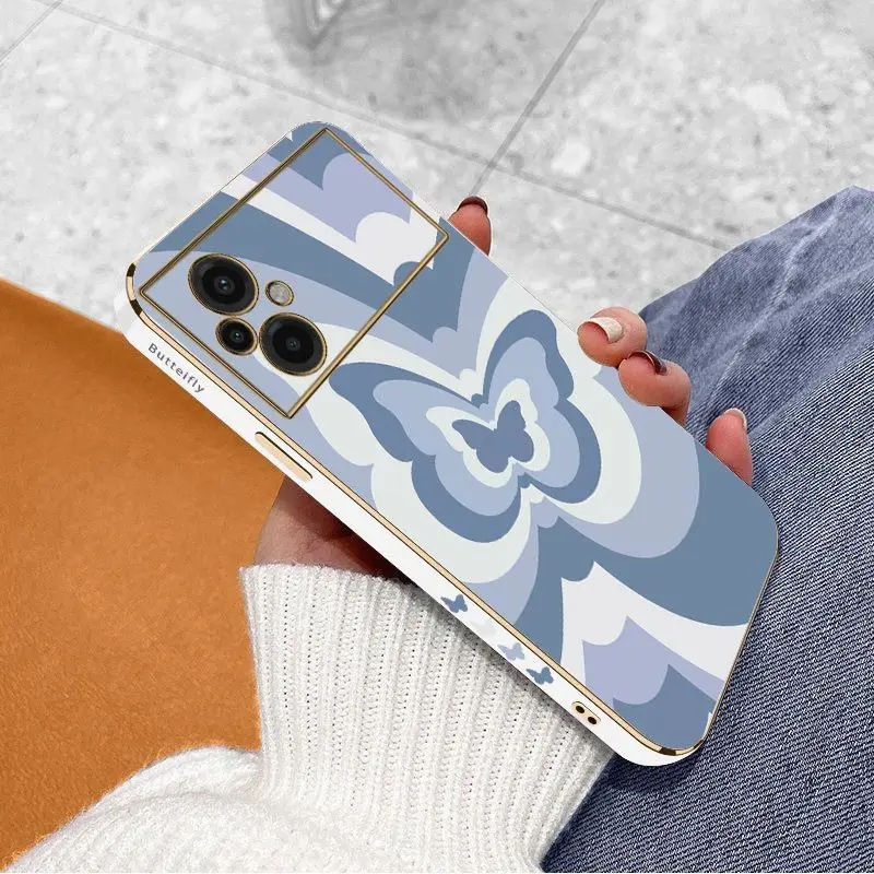 Blue Gradient Butterfly Luxury Plating Phone Case For Xiaomi Poco M5 F4 F4 GT X4 X4 GT M4 Pro F3 X3 M3 X3 NFC X3 Pro C40 Cover
