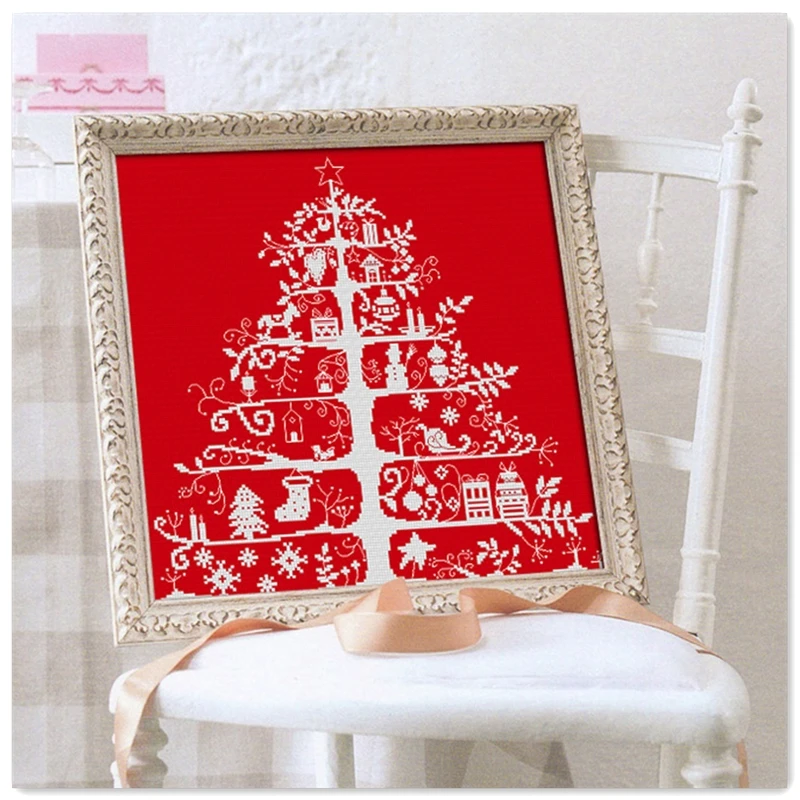 

Christmas tree cross stitch kit simple design 14ct 11ct red canvas fabric cotton thread embroidery DIY handmade needlework