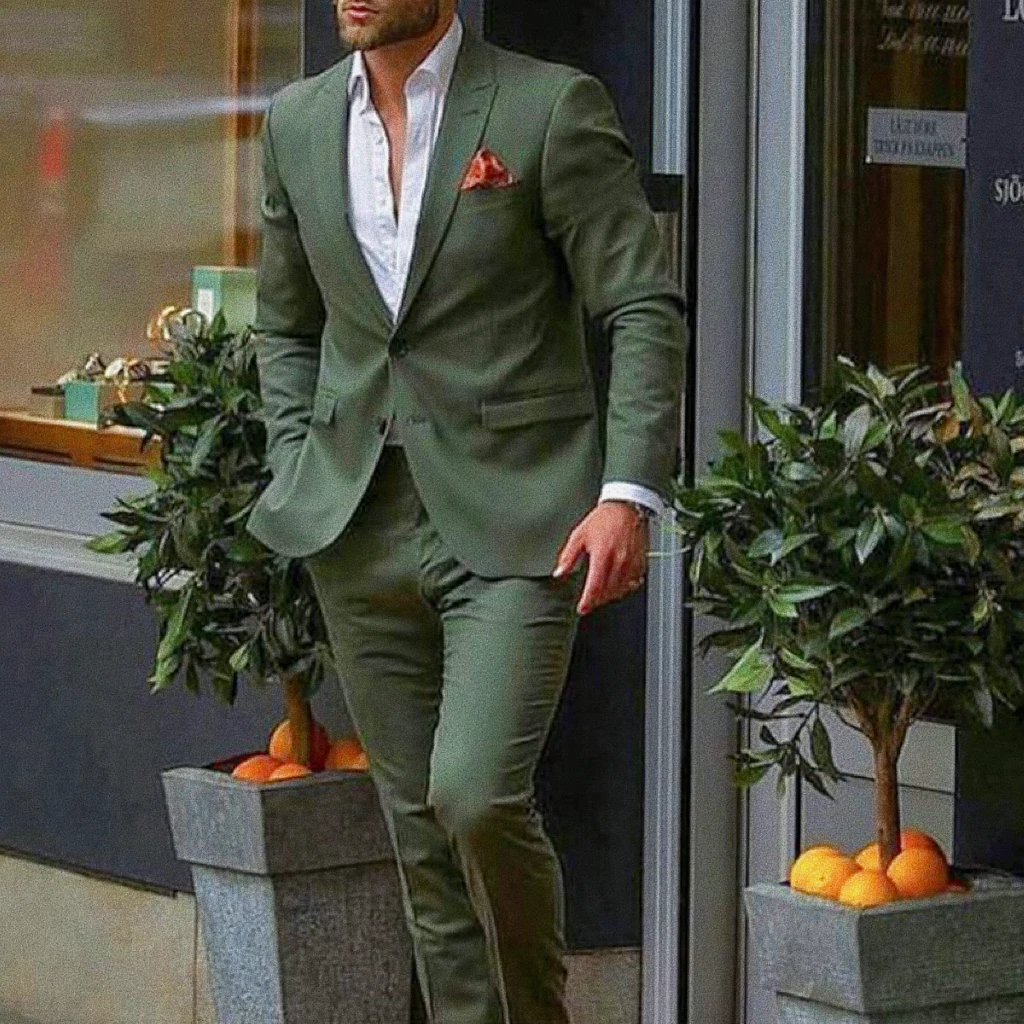 2022 Casual Stylish 2 Pieces (Jacket+Pants) Dark Green Men Suits Slim Fit Groom Tuxedo Fashion Custom Suit Set Wedding Luxury