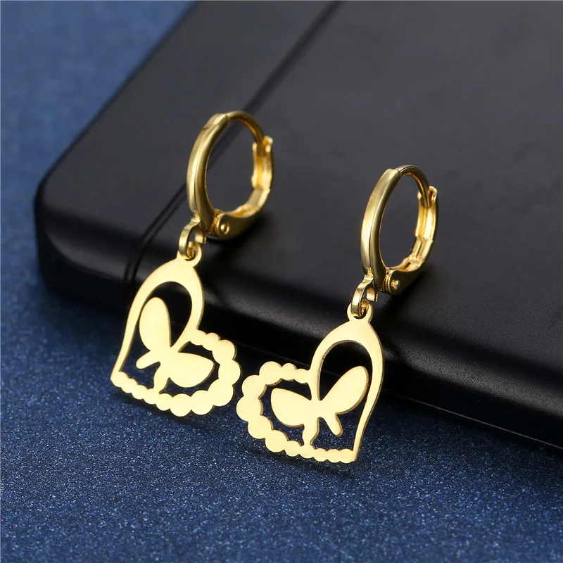 

Trend Silver Color Animal Butterfly Drop Earrings Set for Women Girls Geometric Heart Metal Stainless Steel Earrings Jewellry