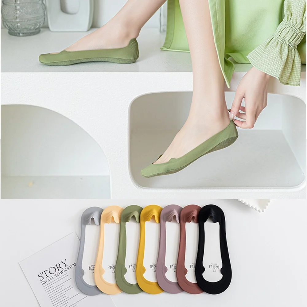 

Solid Color Women No Show Socks Thin Breathable Summer Invisible Sock Slippers Anti-slip Silicone Low Cut Ankle Boat Socks Women