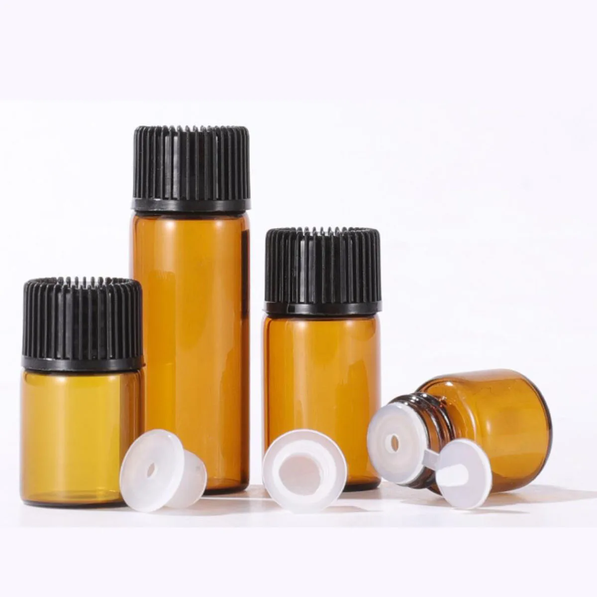 540pcs 1ml 2ml Drams Amber Glass Bottle Orifice reducer Insert Essential Oil Glass Vials Perfume Sample Test Bottle Box