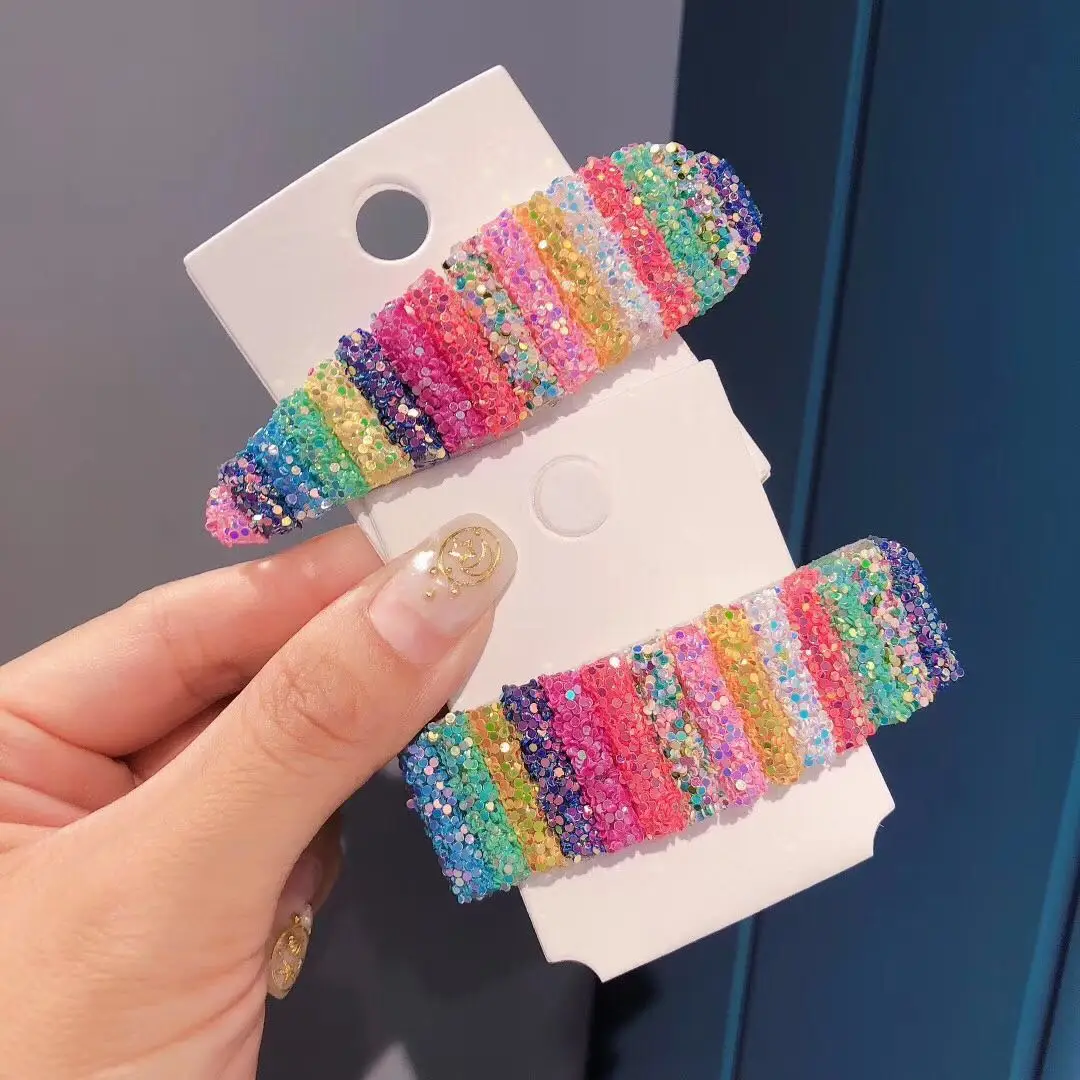 

New Women Girls Cute Sequin Rainbow Geometric Hairpins Sweet Hair Ornament Headband Hair Clip Barrettes Fashion Hair Accessories