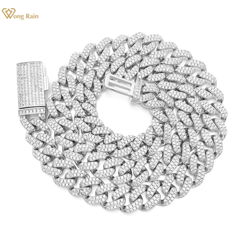 

Wong Rain Hip hop Rock 925 Sterling Silver VVS Real Moissanite Gemstone Miami Cuban Chain Necklace Fine Jewelry GRA Certificatio