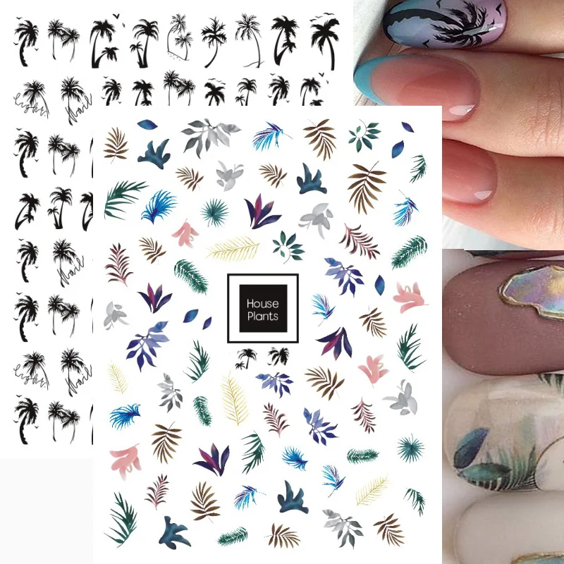 

Summer Flowers Nail Art Decals Tropical Coconut Tree Palms Leaf Nail stickers Nail Decoration For Nail Tips Beauty