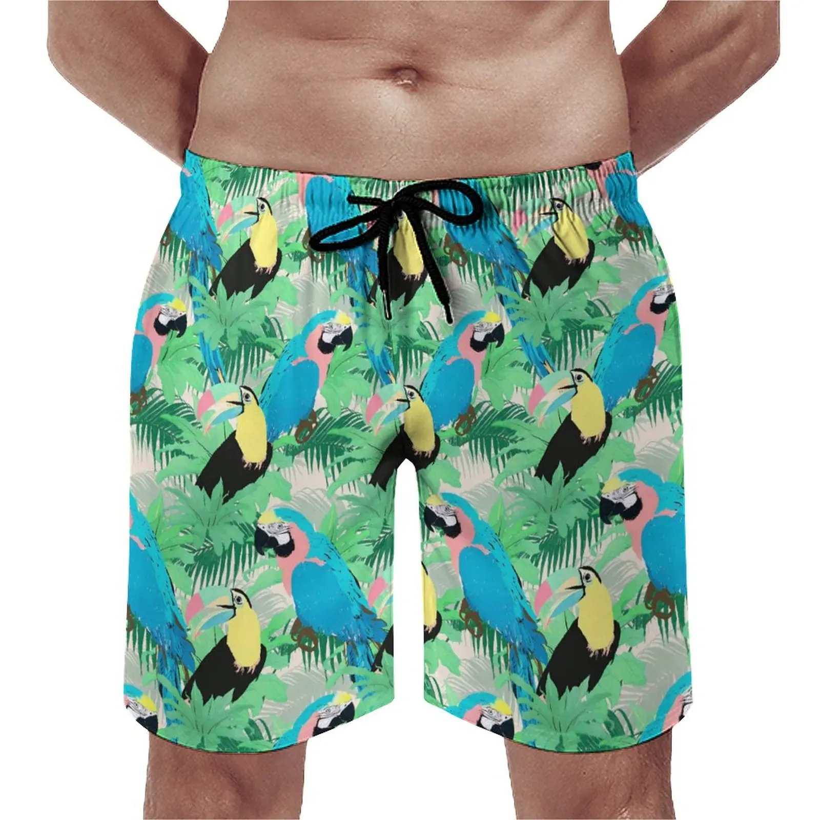

Шорты с тропическими птицами, забавные пляжные короткие штаны с принтом зеленых листьев, удобные спортивные плавки с графическим принтом, на лето