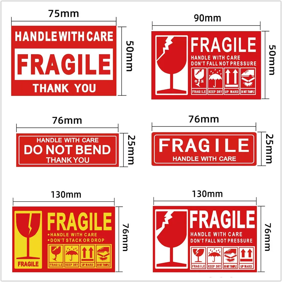 500 Roll Fragile Warning Label Sticker Hazard Warning Sign Handle With Care Keep Express Label Adhesive Special Tag Parcel Mark
