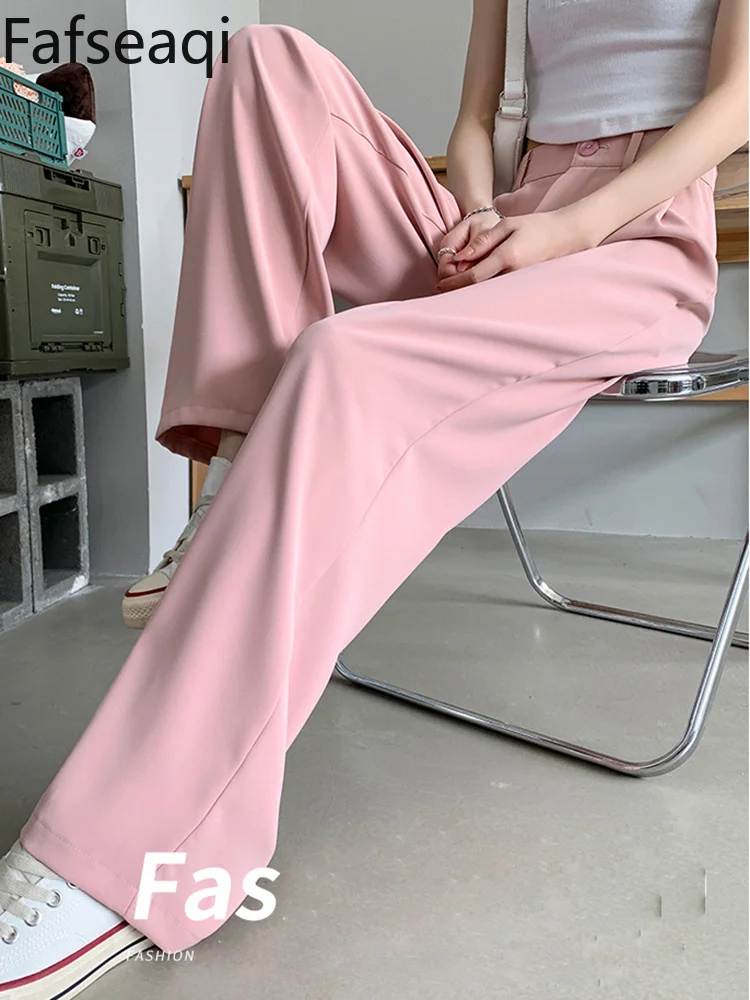 

New Khaki Suit Pants for Women 2022 Party Elegant Summer Thin Loose High Waisted Straight Stacked Pants Baggy Wide Leg Trousers