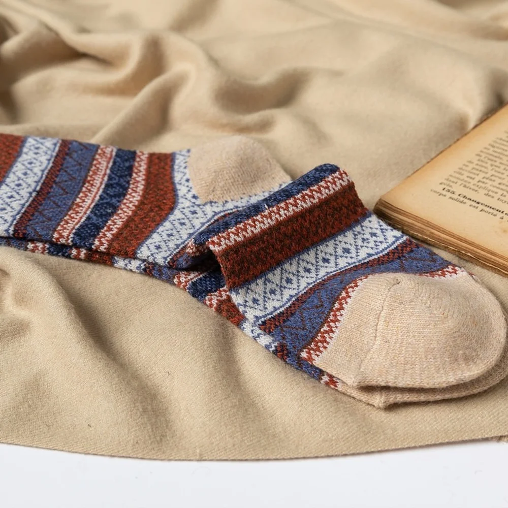 2022 New Winter Coffee Color Striped Rabbit Wool Socks for Women Cute Fashion Thickened Warm Ethnic Style Women Socks