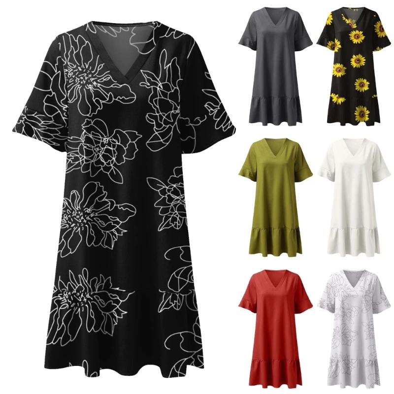 

Женское короткое платье с рюшами и высокой талией, N7YD