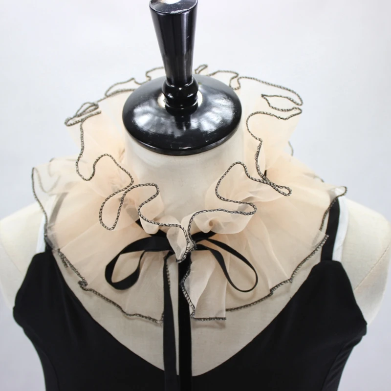 

Victorian Vintage Organza Agaric Stand Fake Collar Steampunk Stage Cosplay Costume Neck Ruff with Adjustable Ribbon