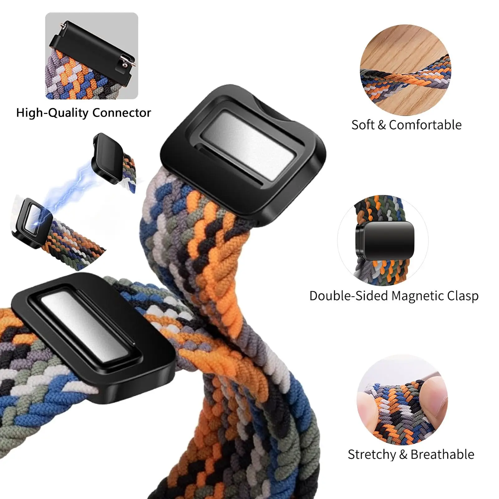 Фото Нейлоновый плетеный ремешок 22 мм для Garmin Venu 2 3/Forerunner 255 265/255 265, музыкальный браслет с магнитной пряжкой для Garmin Vivoactive 4 22 мм №4