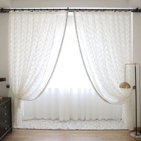 luxury white tulle window curtain for livingroom wave stripe sheer voile drapes for bedroom jacquard fabric valance for kitchen