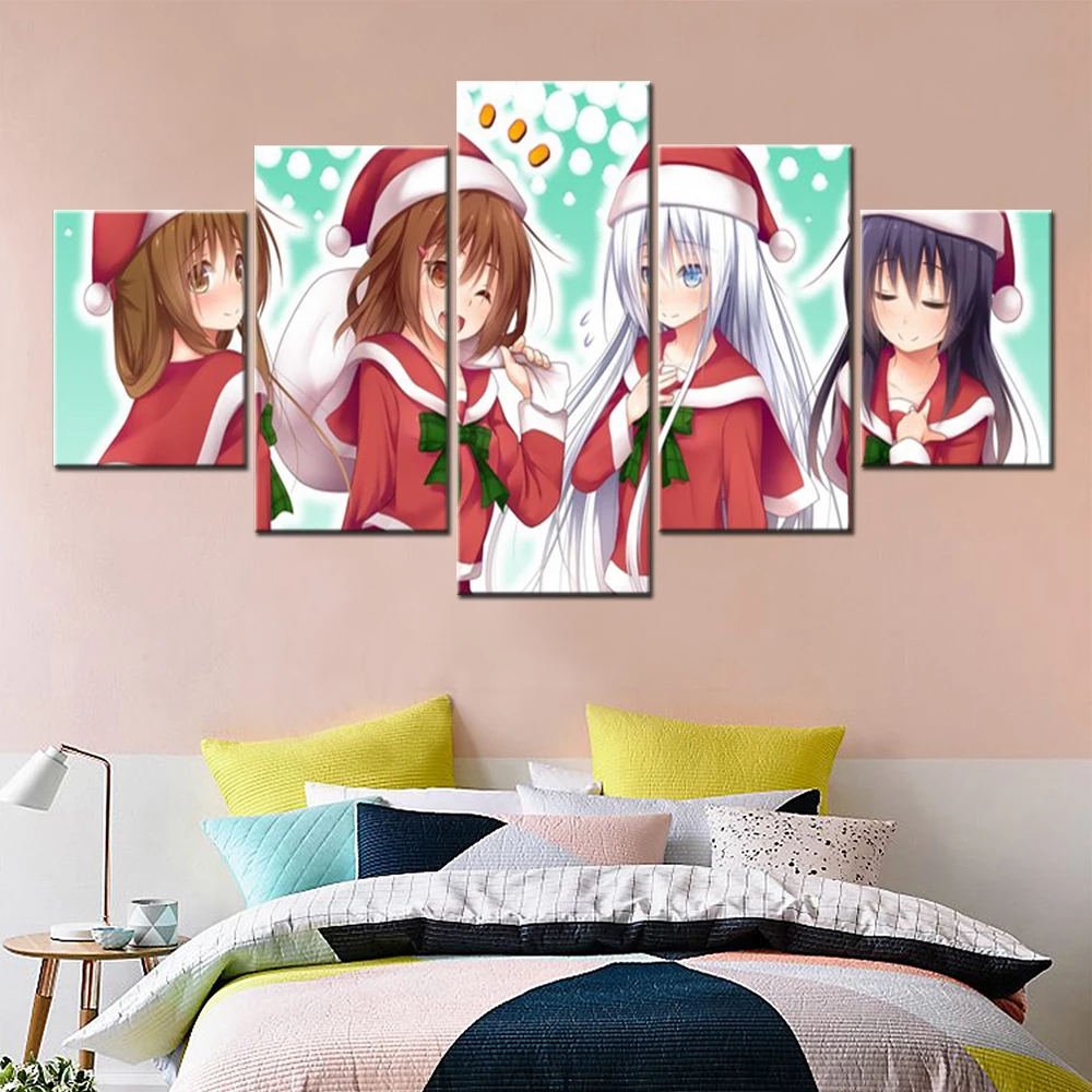

5 Pieces Wall Art Canvas Poster Painting Christmas Anime Girls Santa Costume Wallpaper Living Room Picture Print Home Decoration