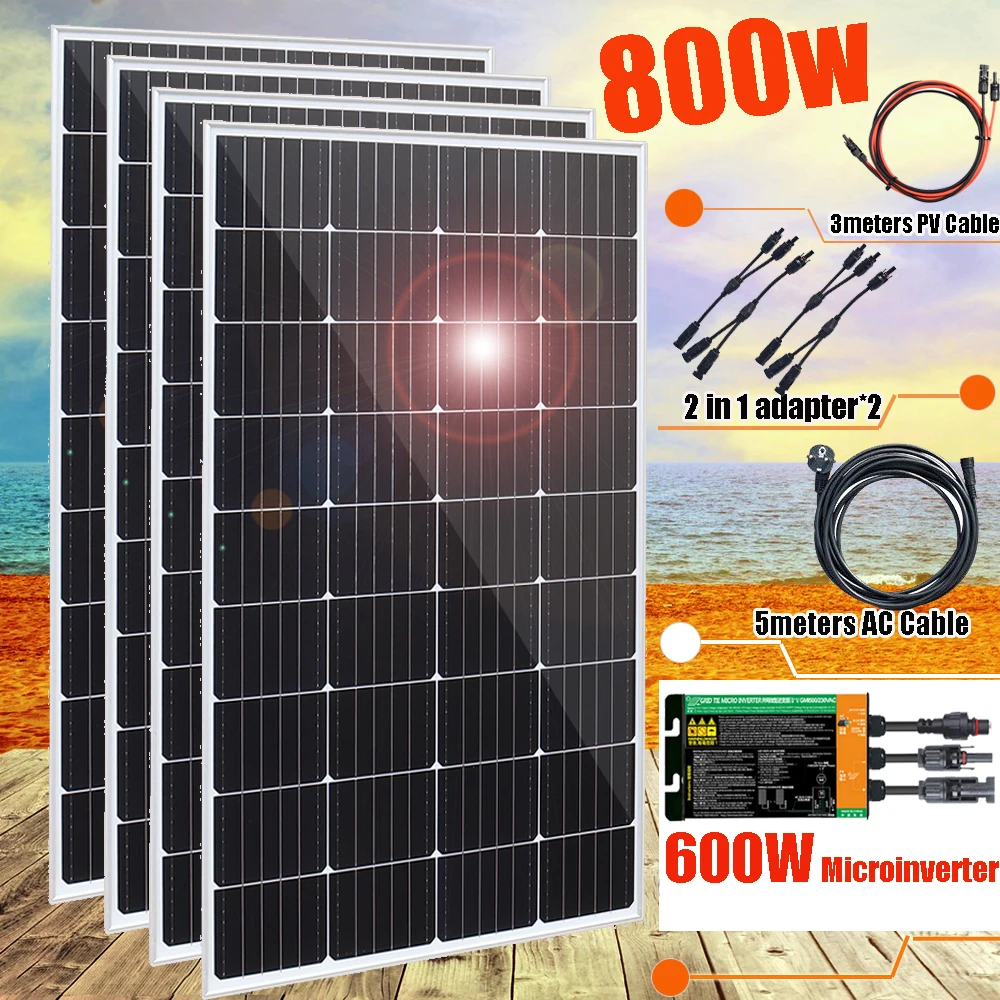 

800w Glass Solar Panel Photovoltaic Panel Solar System Balcony Home for Socket 220v 230v Micro Inverter On Grid Solar PV System