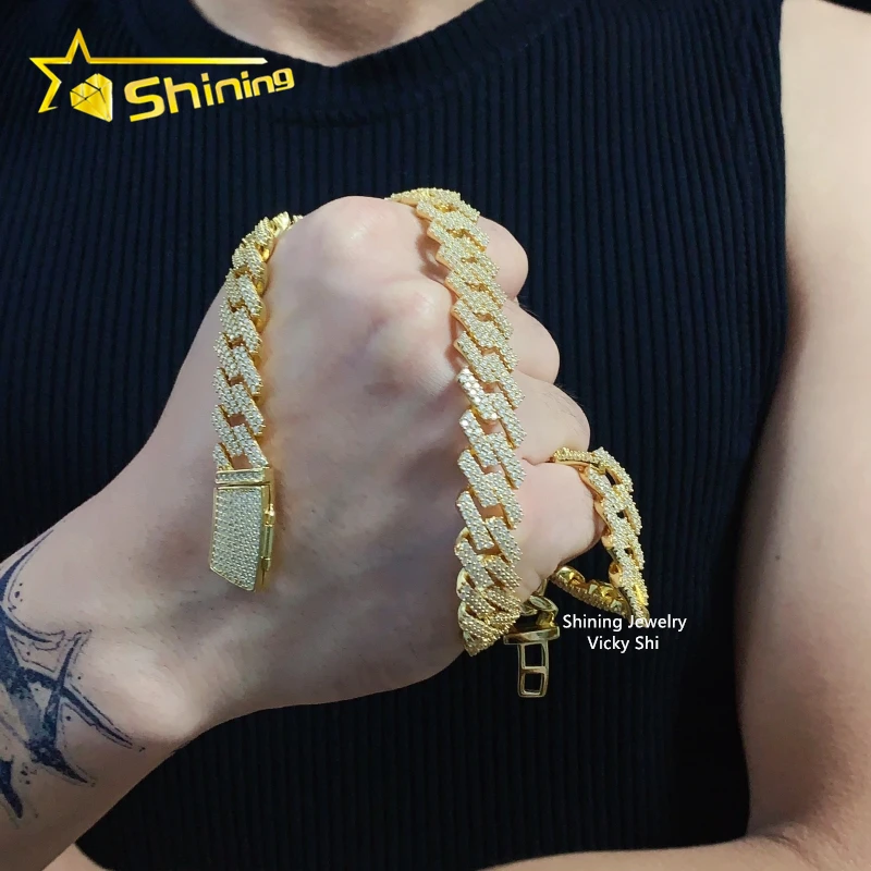 Ювелирные изделия в стиле хип-хоп серебро 925 пробы позолоченное 13 мм ожерелье со