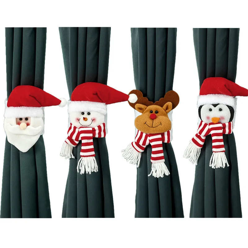 

Детские Рождественские игры, застежка-занавеска С мультяшным рисунком Санта-Клауса, снеговика, держатель для рождественского декора для дома, аксессуары для рождественских занавесок