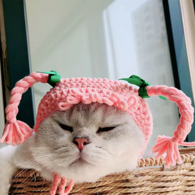 

Cute Cat headgear Puppy Headwear Kitten Outfit Photograph Props Cat Cosplay party funny dress up woolen knitted hats for Cats
