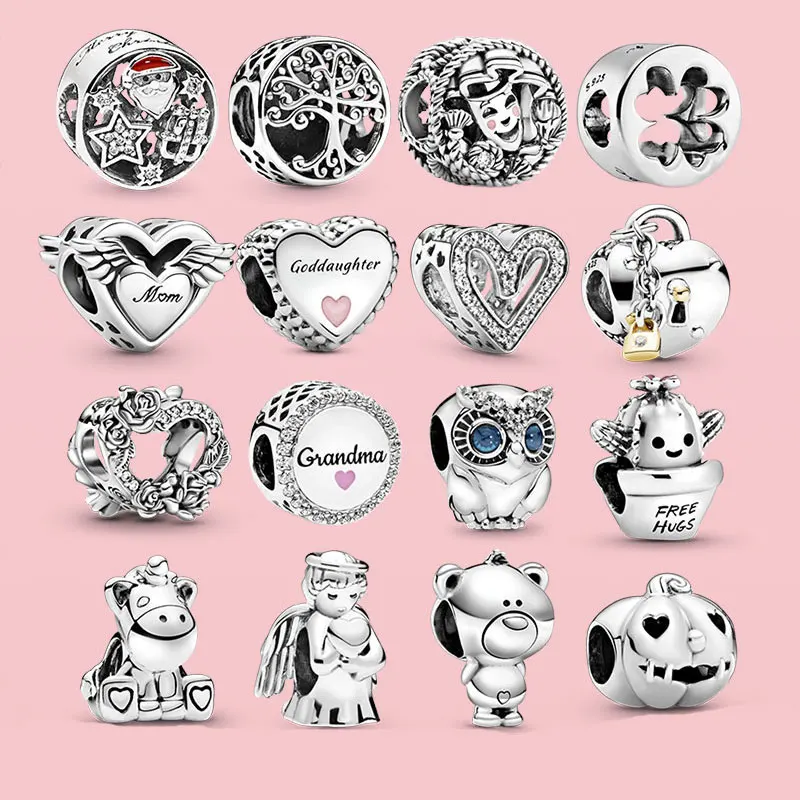 100% Серебряные подвески Owl Family Tree Heart Charms Beads подходят для оригинального браслета Pandora DIY ювелирные изделия для женщин 2023 года.